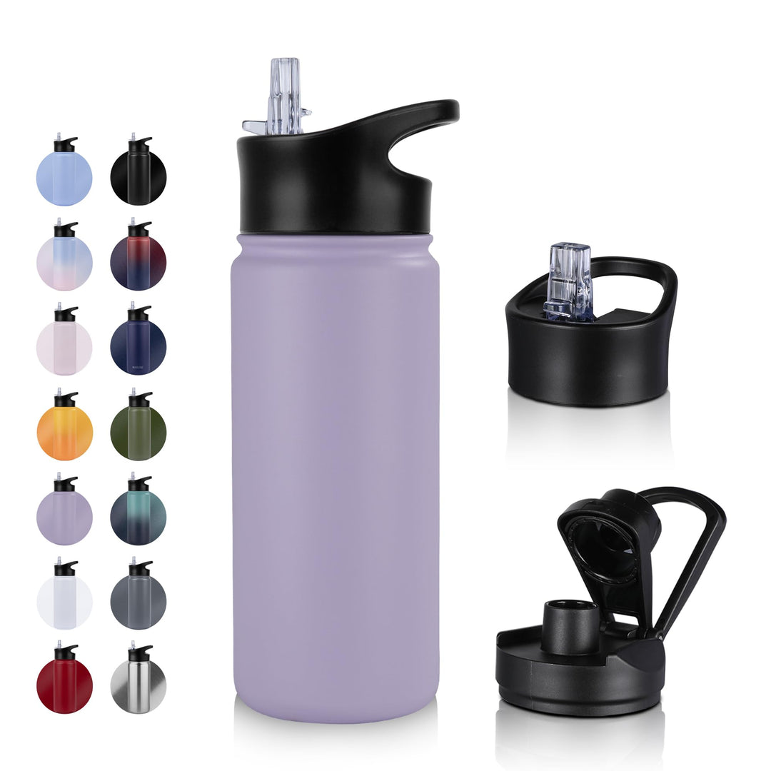 Edelstahl Trinkflasche - 500ml - mit Strohhalm,Auslaufsicher,Kohlensäure Geeignet,BPA frei Thermosfl
