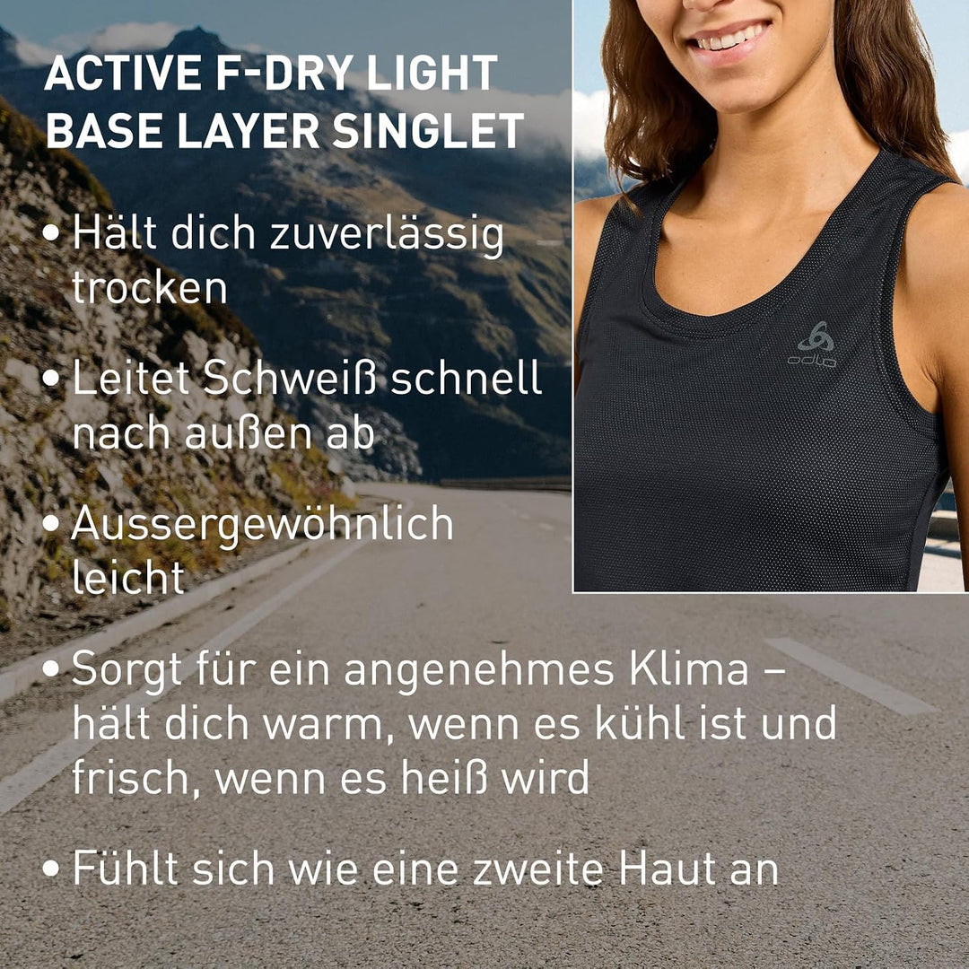 ODLO Unterhemd Damen Kurzarm Active F-Dry Light I Funktionsshirt I Funktionsunterwäsche XS Schwarz,