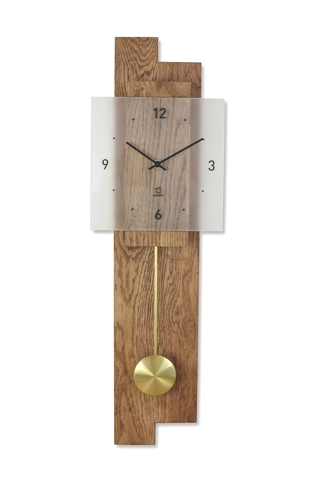 Natuhr Pendeluhr Holz Räucherwald geräuscharm Massivholz Eiche rustikal Mineralglas U.T.S. Uhrwerk M