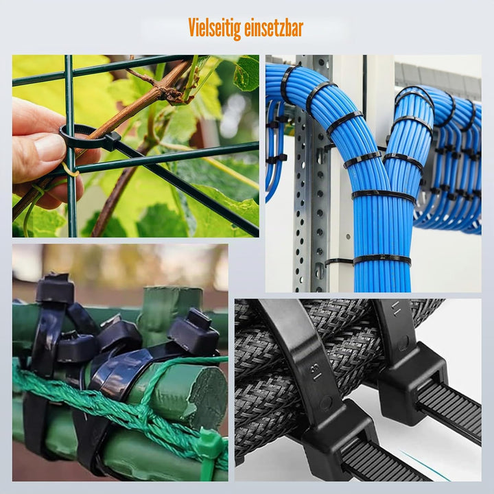 NORSHY Kabelbinder Schwarz Wiederverschliessbar 500 mm x 7,6 mm, Cable Ties UV-Beständig 75KG Ultra