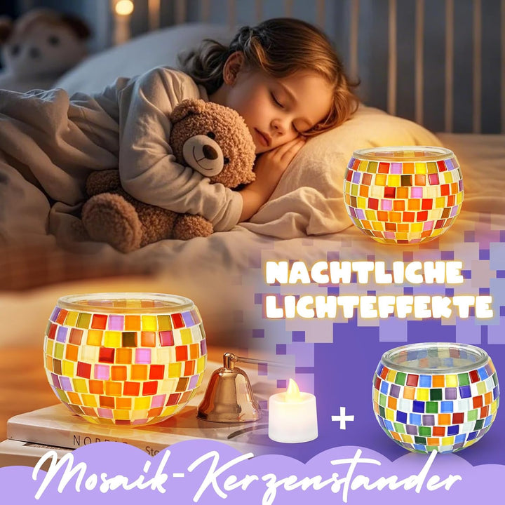 DNGH Glasmosaik Bastelset Kinder Erwachsene Mosaikherstellung Bastelset Glasmosaik-Kerzenhalter-Kit,