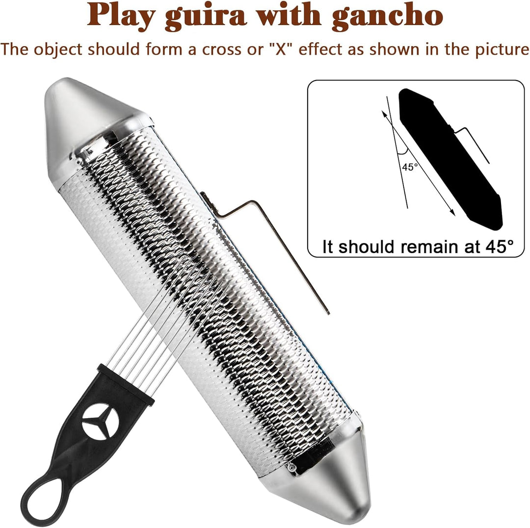 SOUJOY Guiro-Instrument, Edelstahl-Guiro-Shaker mit 2 Schabern, 38,1 x 7,6 cm, lateinisches Percussi