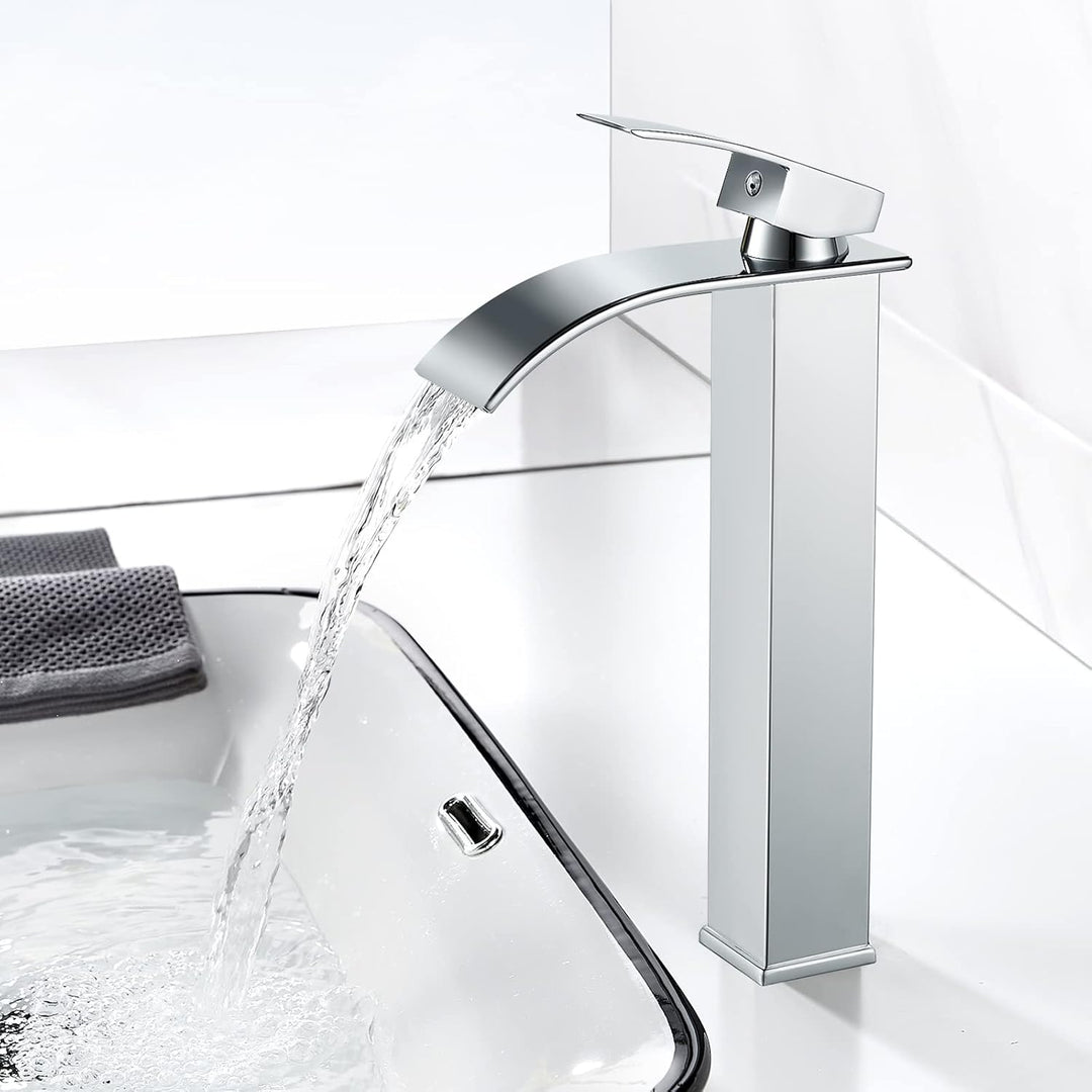 kisimixer Modern Wasserfall Wasserhahn Bad Hoch, Waschtischarmatur Hoch Wasserfall Aufsatzwaschbecke