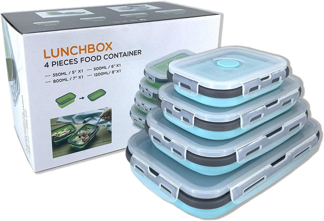 Zusammenklappbarer Aufbewahrungsbehälter aus Silikon mit Deckel, tragbarer Bento-Box zum Platzsparen
