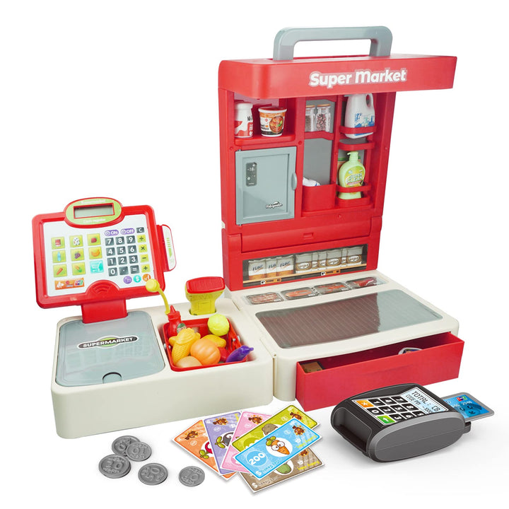 RedCrab Spielzeug Kasse Kinder, Supermarktkasse Spielkasse Rollenspielzeug Kasse mit Rechnerfunktion