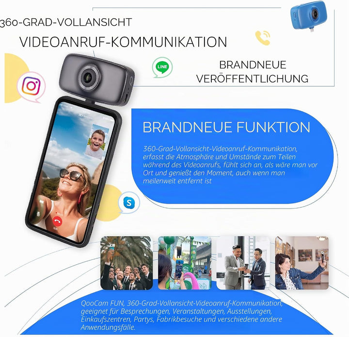 Kandao QooCam Fun Black [USB-C], a Kind of 360 Camera live Stream on Social Media Smartphone Camera
