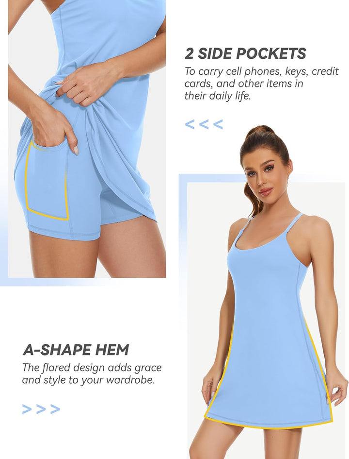 Desol Damen-Tenniskleid, Golf-Trainingskleid mit integrierten BH- und Shorts-Taschen, sportliche Tra
