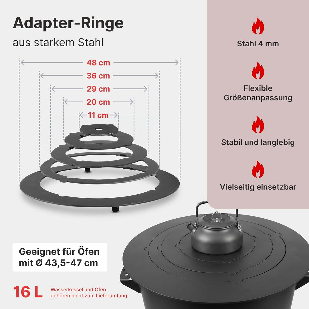 4BIG.fun Adapter - Ringe für Eintopfofen 43,5-47 cm Utschak Herdplatte für Feuerkessel Anpassungspla
