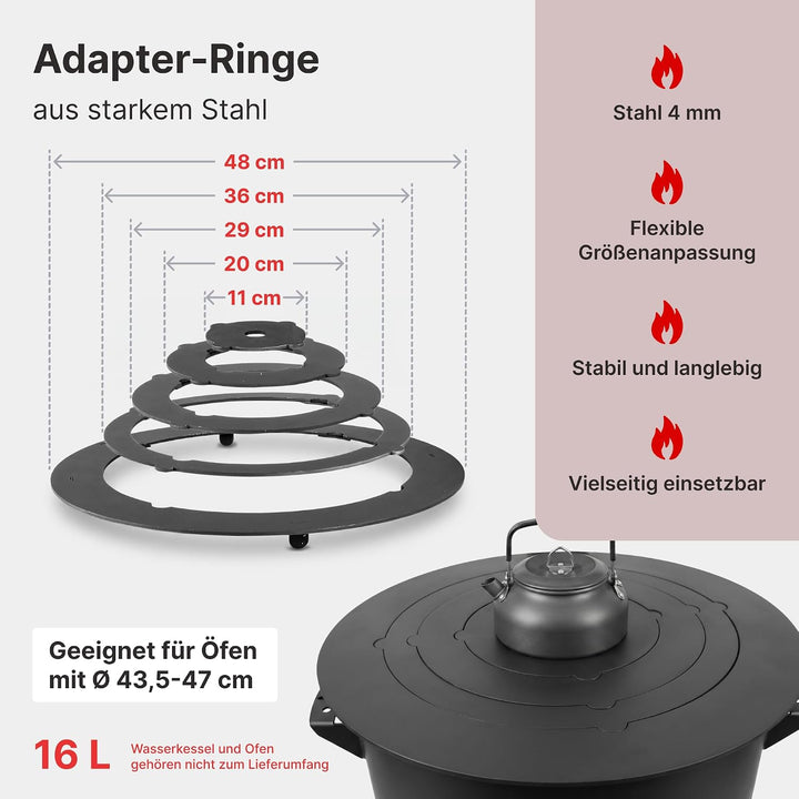 4BIG.fun Adapter - Ringe für Eintopfofen 43,5-47 cm Utschak Herdplatte für Feuerkessel Anpassungspla