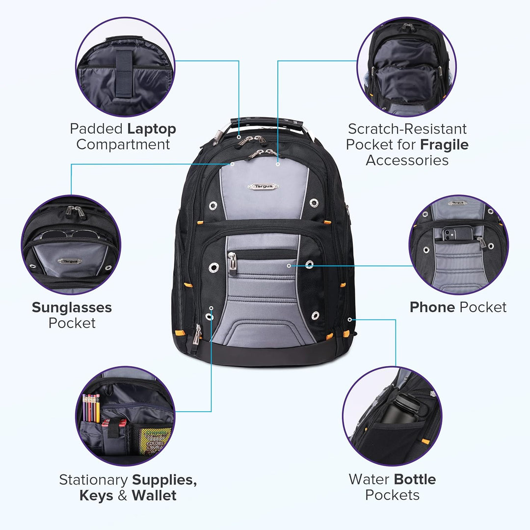 Targus DrifterTrek Backpack with USB Power Pass-Thru Port Schwarz/Grau 16" Zoll, Schwarz/Grau 16" Zo