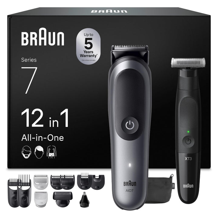 Braun Bundle mit All-in-One Series 7, 12-in-1 Multigroom Kopf und Körper, 120 Min Akku, 14 Längen (3