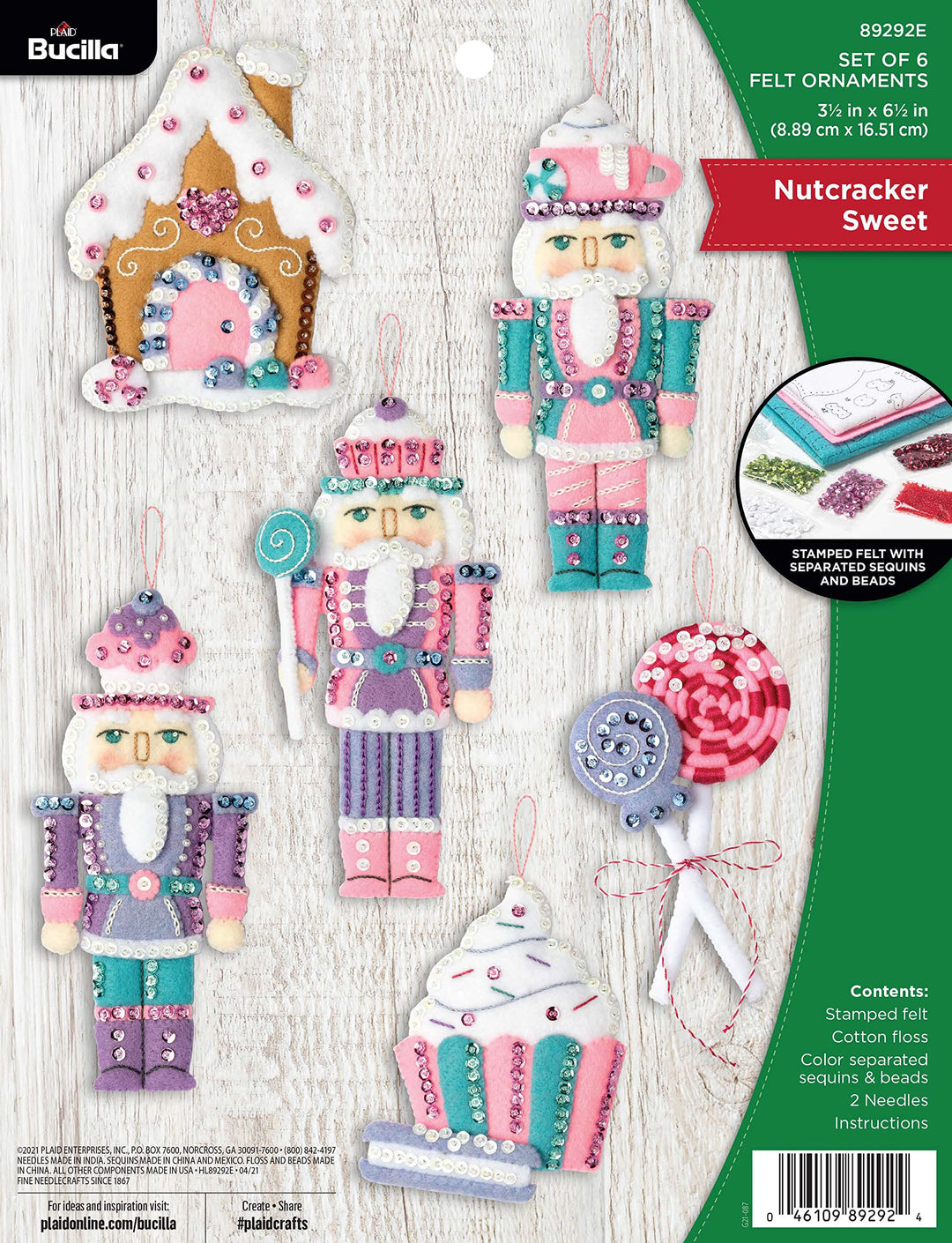 Bucilla Filz-Applikation Weihnachtsschmuck-Set, 6 Stück, Nussknacker, süsse Filzapplikation, Ornamen