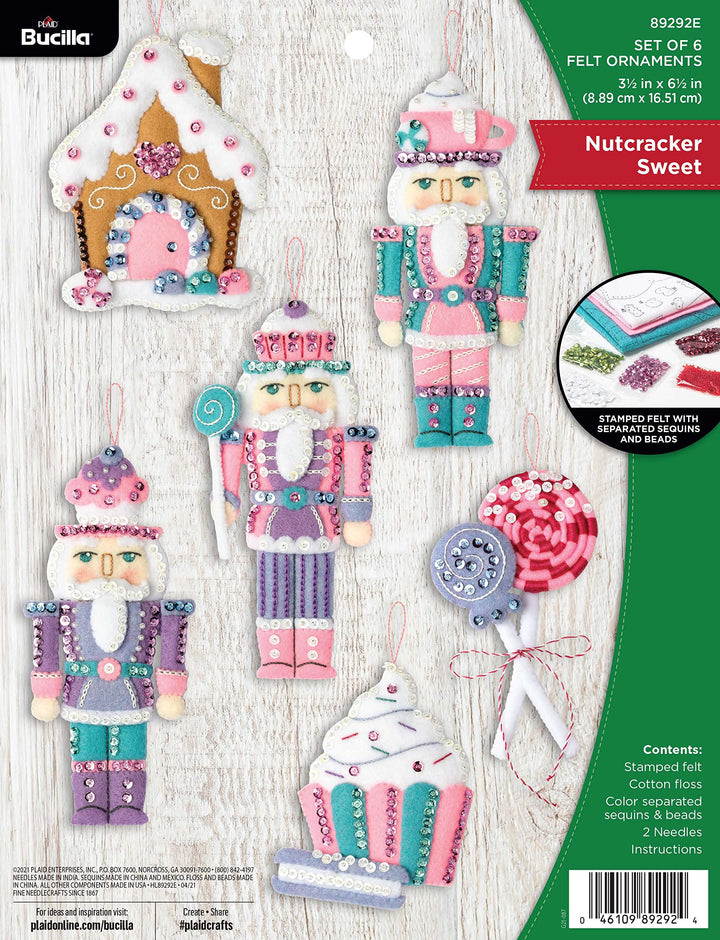 Bucilla Filz-Applikation Weihnachtsschmuck-Set, 6 Stück, Nussknacker, süsse Filzapplikation, Ornamen