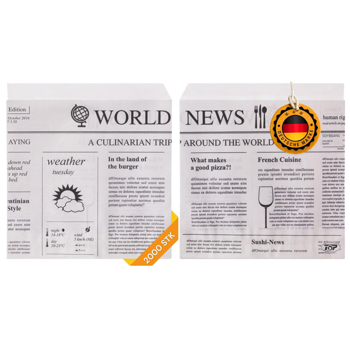 Snacktaschen/Hamburgertaschen Snackbeutel Newspaper aus Kraftpapier Hamburger-Tüten, 2-seitig offen