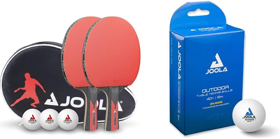 JOOLA Tischtennis Set Duo Carbon 2 Tischtennisschläger + 3 Tischtennisbälle + Tischtennishülle, rot/