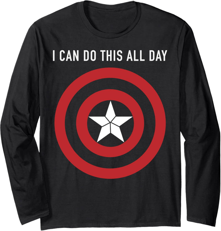 Marvel Captain America I Can Do This All Day Shield Portrait Langarmshirt