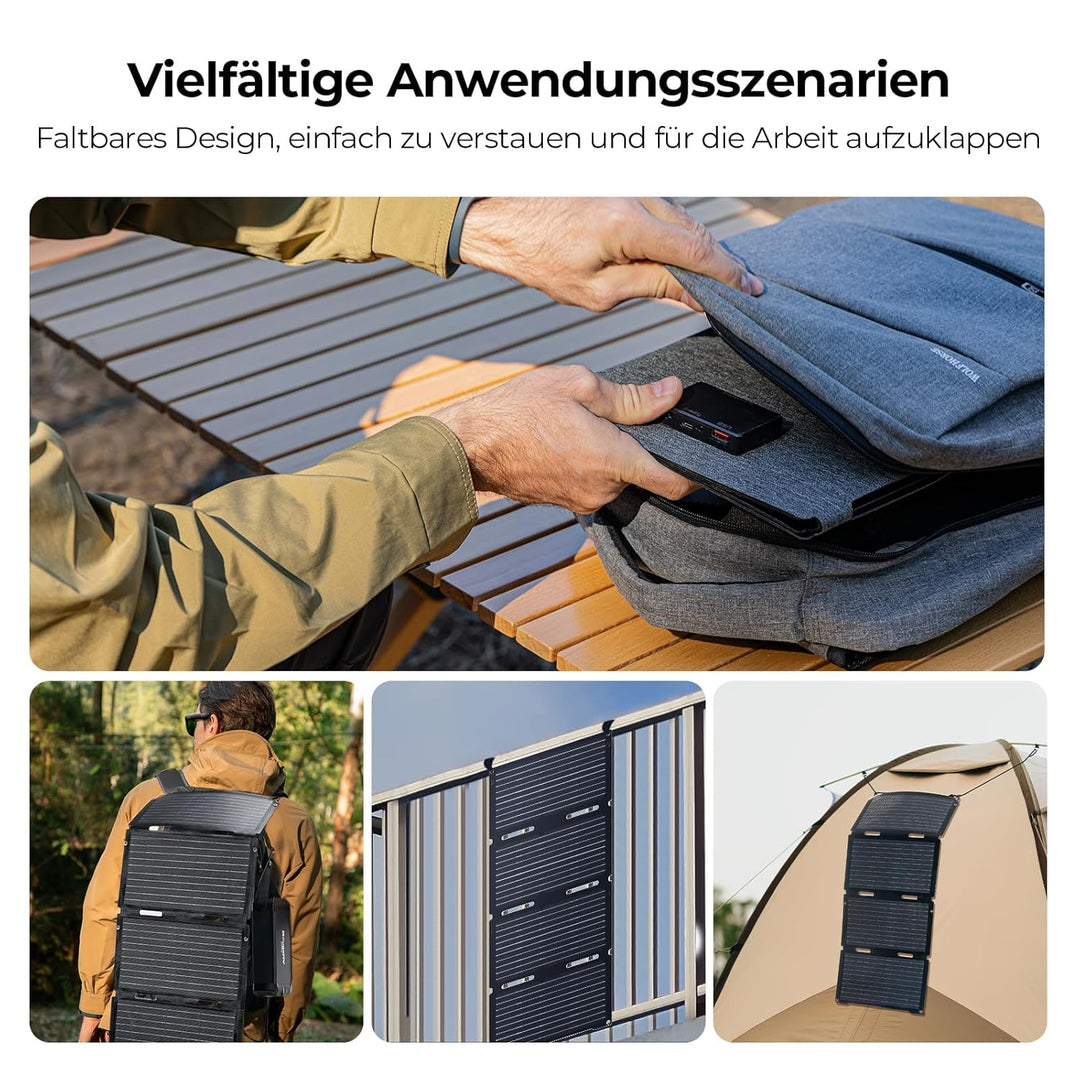 BougeRV 50W ETFT Faltbares Solarpanel, Fiberglas 270°, 0,8 kg, Solarmodul mit DC/USB-C/USB-A Ausgäng