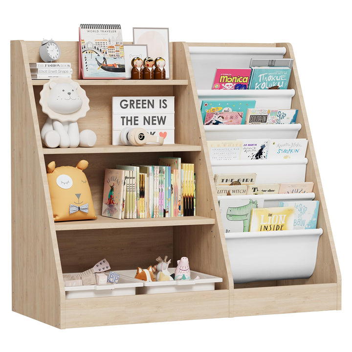 Kinderregal Bücherregal für Kinder 90x40x80cm, mit 5 Ablage und 4 offenen Fächern, Holz, Spielzeugre
