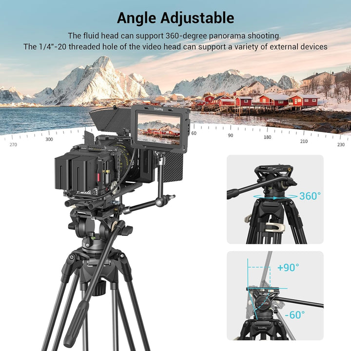 SMALLRIG Videostativ, 73-Zoll (186 cm) Heavy Duty Tripod Hochleistungs Stativ mit 360-Grad-Fluidkopf