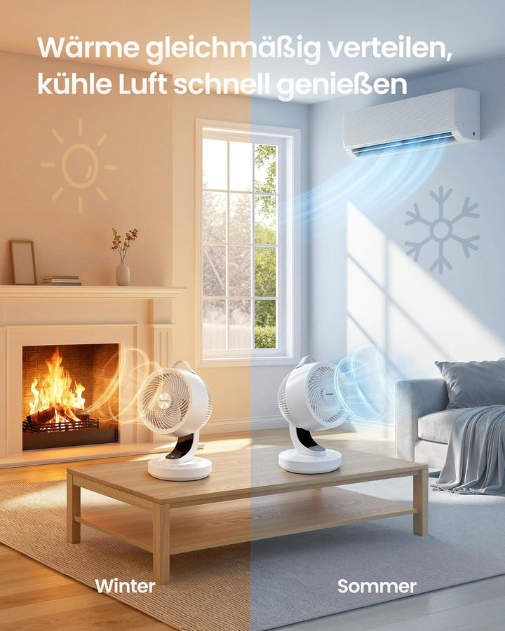 SONGMICS Tischventilator, Ventilator leise 20 dB, Luftzirkulator LED-Display, Fernbedienung, effizie