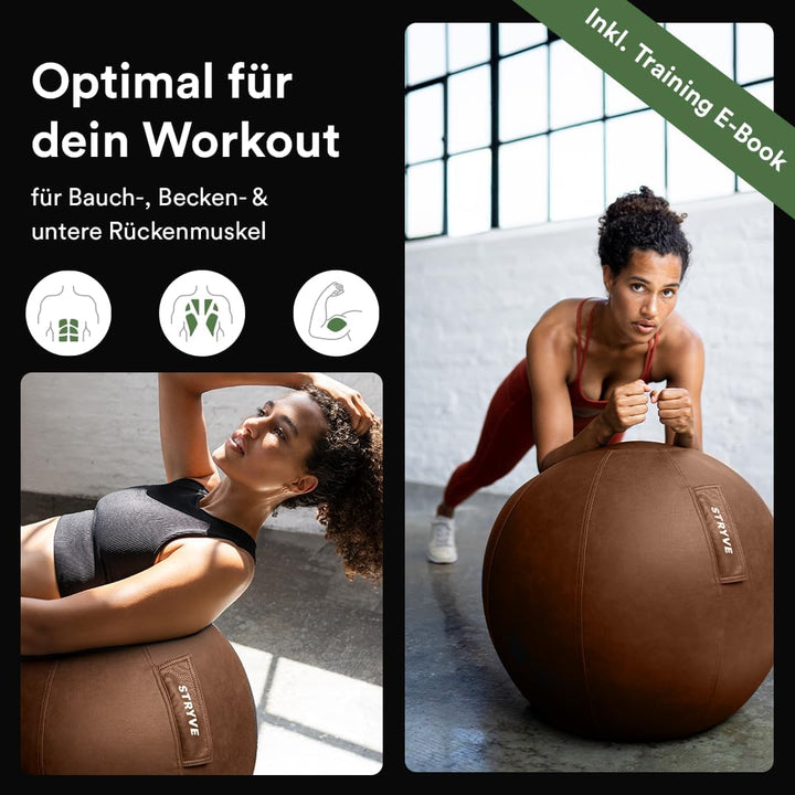 Stryve ® Ball Gymnastikball (65 cm, 70 cm) Sitzball Büro, Balance Ball mit Anti-Rutsch Oberfläche (P
