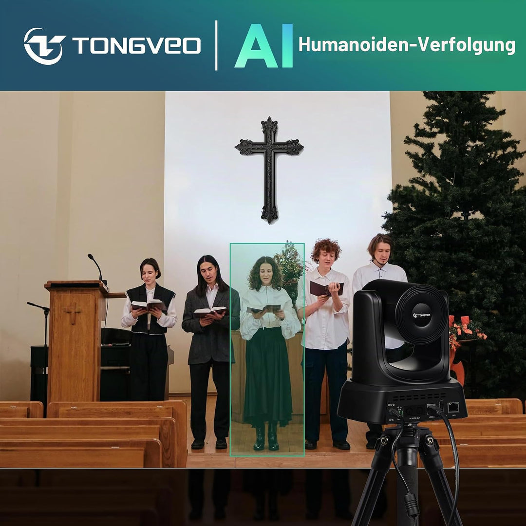 TONGVEO 4K AI PTZ-Kamera mit Auto-Tracking und 20-fachem optischem Zoom, Konferenzkamera mit HDMI/US