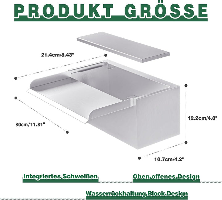 30cm Edelstahl Teich Wasserfall Blade Set,12.2cm breit Edelstahl Teich Brunnen mit Armaturen,Dual In