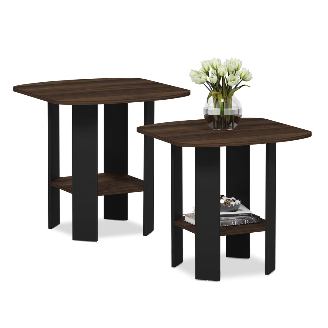 Furinno Simple Design Beistelltisch, holz, Columbia Walnut/Schwarz, 50.8 x 50.8 x 49.78 cm 2er Set C