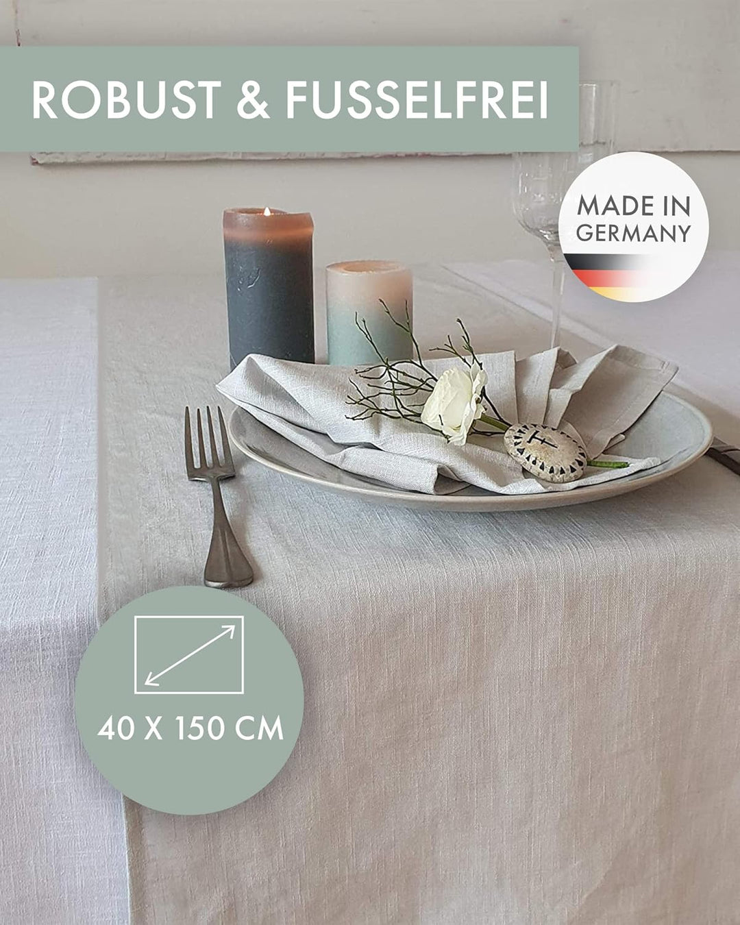 Farnberg Premium Tischläufer aus Leinen - Moderne Tischdeko für Küchentisch, Esstisch - Tischband -