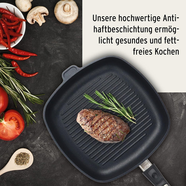 Grillpfanne Induktion 28 x 28 x 5 cm I Handmade in Germany I Für alle Herdarten geeignet I abnehmbar