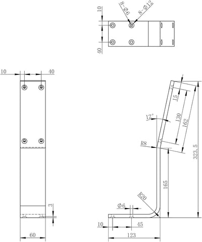 1 Paar Rückenlehnenhalterungen TAB Stahl schwarz matt Profil 60 x 8 mm Höhe: 323,5 Tiefe: 123 mm Rüc