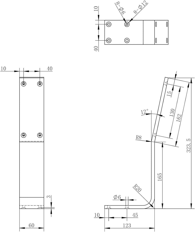 1 Paar Rückenlehnenhalterungen TAB Stahl schwarz matt Profil 60 x 8 mm Höhe: 323,5 Tiefe: 123 mm Rüc