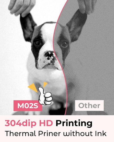 Phomemo M02S Mini Drucker für Smartphone, 300 DPI Tragbarer Thermo-Fotodrucker mit 6 Papierrollen, K