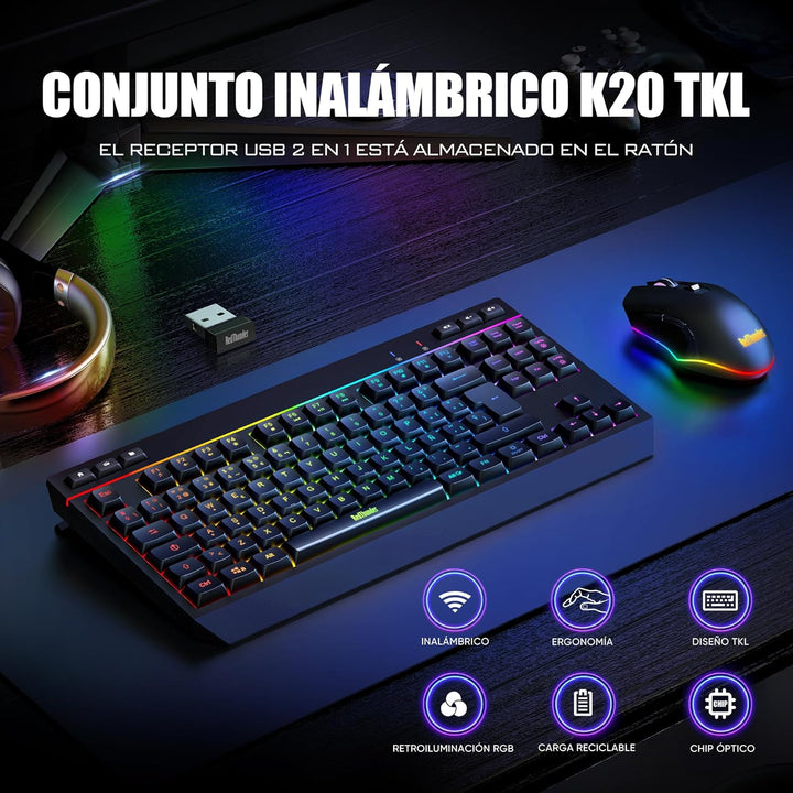 RedThunder K20 TKL Kabellose Gaming-Tastatur, einstellbare RGB-Hintergrundbeleuchtung und wiederaufl