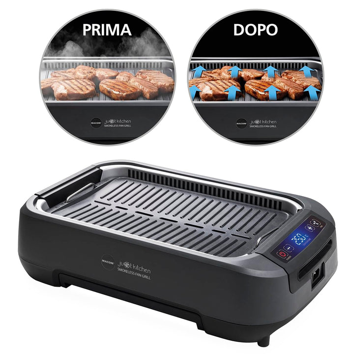 MACOM Elektrogrill/Grillplatte mit integrierter Dunstabzugshaube und doppeltem Filtersystem, für den