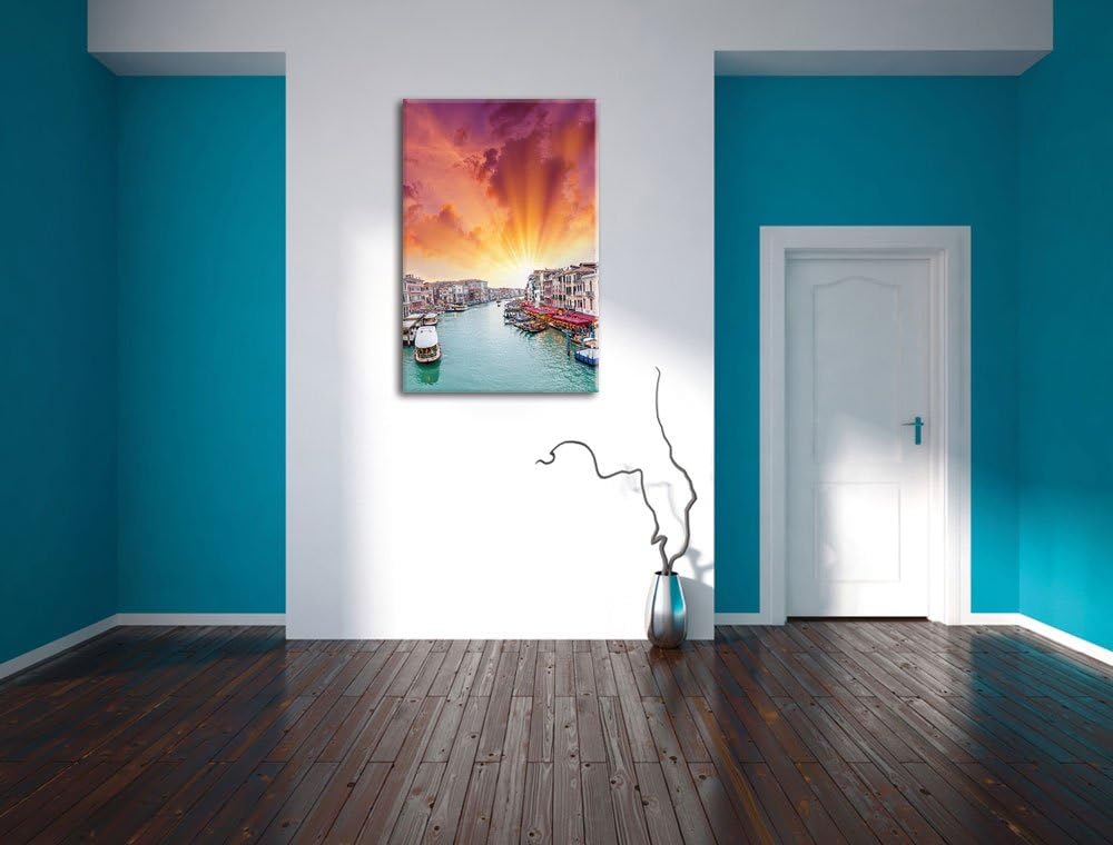 Venedig Fluss Häuser, Format: 100x70 auf Leinwand, XXL riesige Bilder fertig gerahmt mit Keilrahmen,