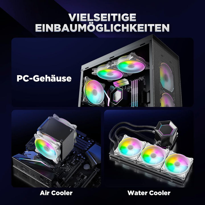 AsiaHorse PC 120MM RGB Lüfter, ARGB Gehäuselüfter mit Hub-Steuerung, 4 Rangen CPU Gehäuse Lüfter mit