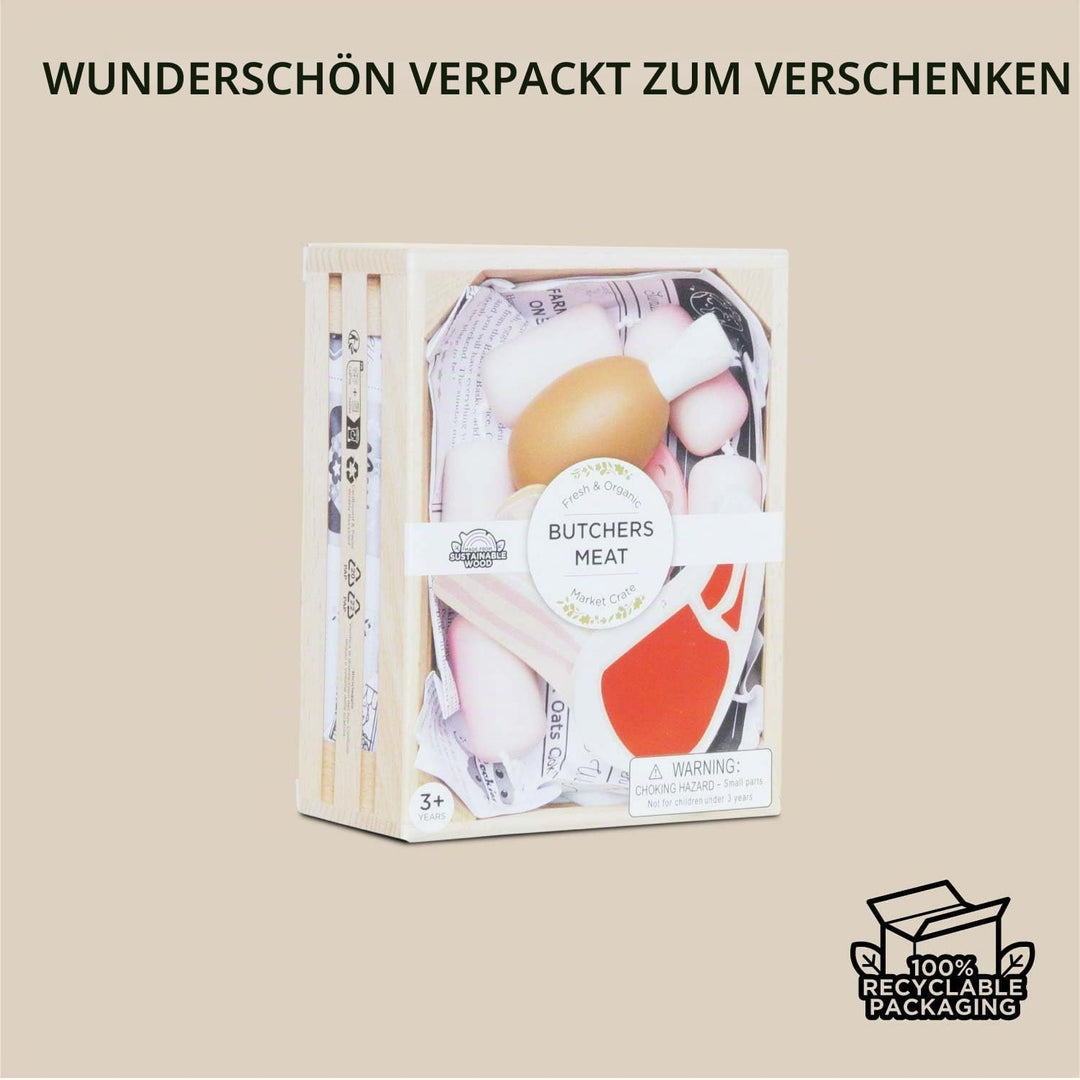 Le Toy Van – Honeybee Market Fleisch-Kiste aus Holz | Supermarkt-Rollenspiel Lebensmittelladen, TV18