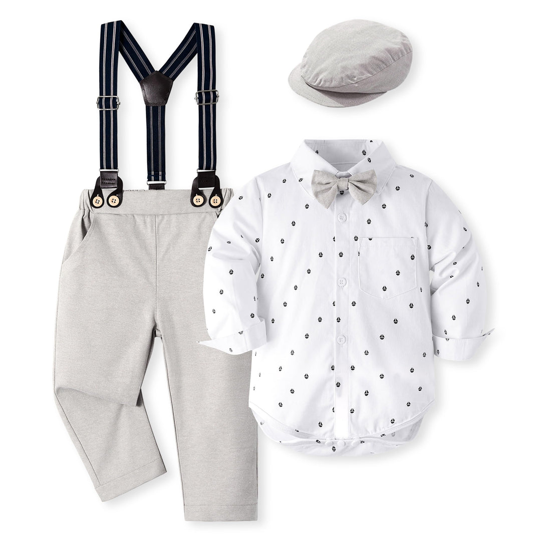 Volunboy Baby Jungen Anzug Set Bekleidung Hemd mit Fliege + Hosenträger Hosen Strampler Anzug 12-18