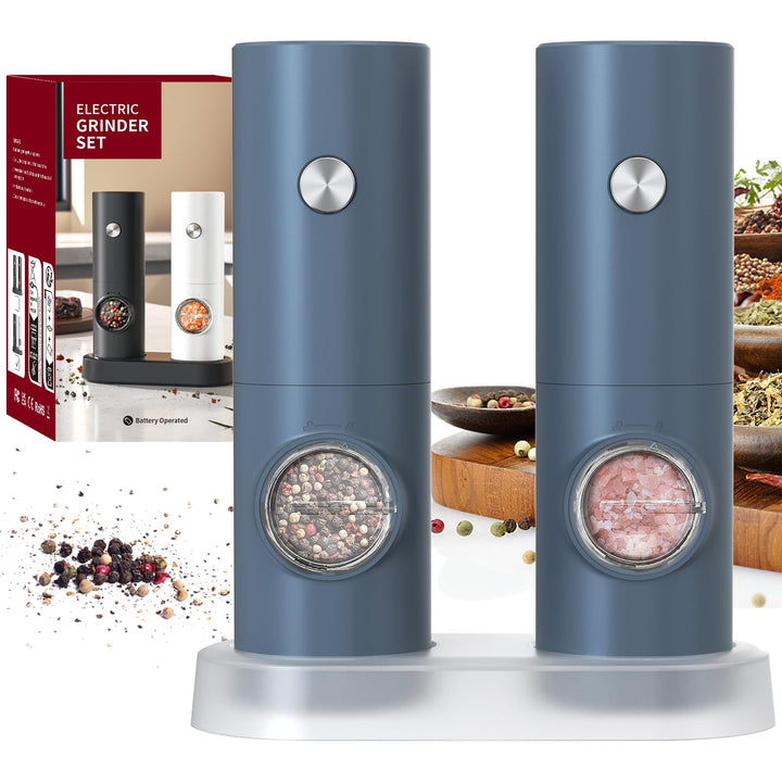 CIRCLE JOY Salz und Pfeffermühlen Elektrische 2er Set Batteriebetriebenen Gewürzmühle mit Basis, Wei