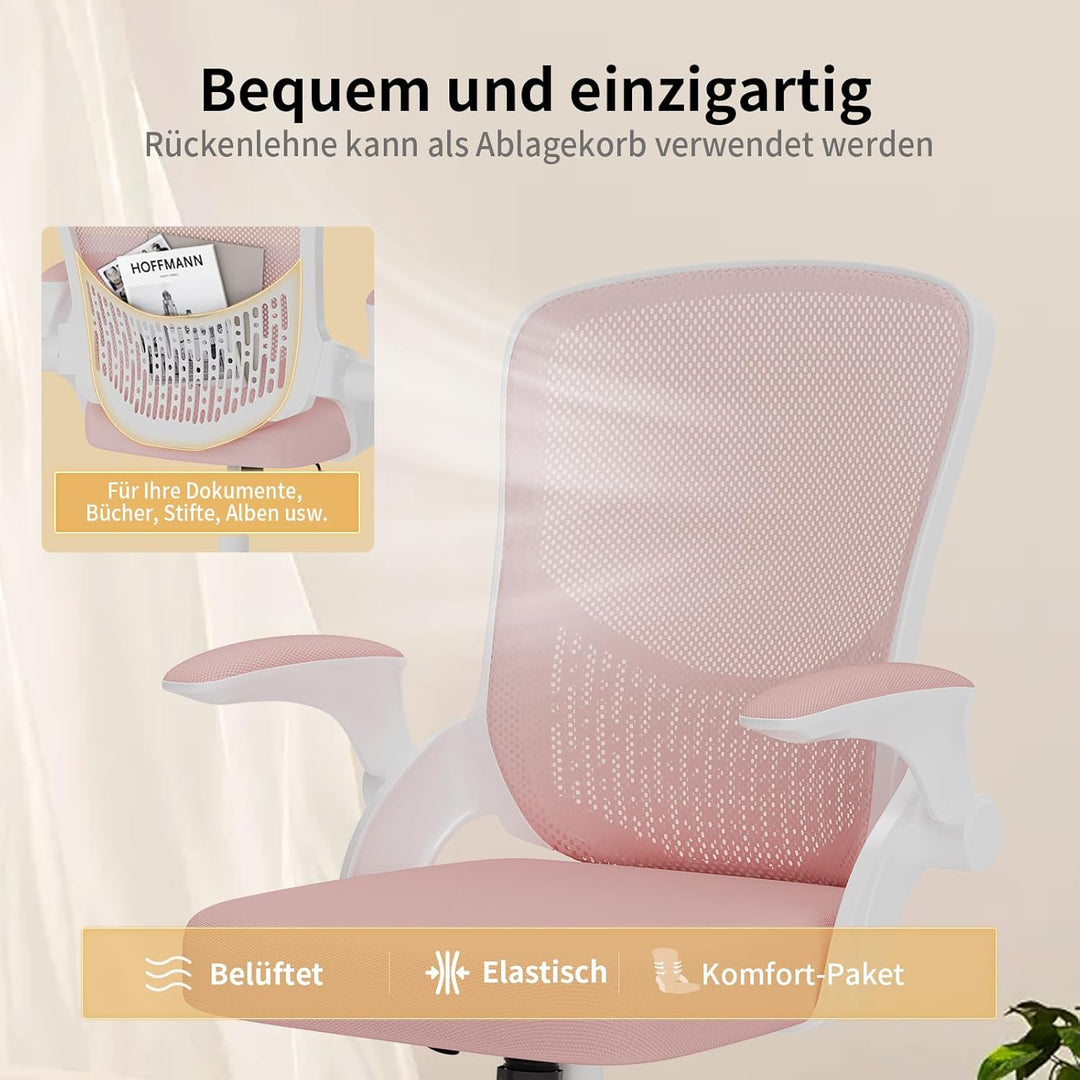 naspaluro Bürostuhl, Schreibtischstuhl mit klappbaren Armlehnen, höhenverstellbar, Neigefunktion, at