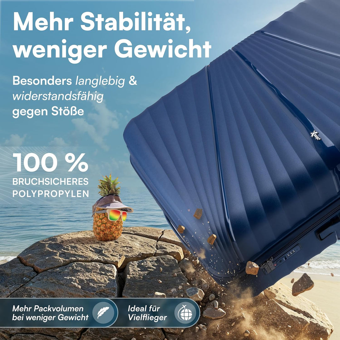 Xonic® Hartschalenkoffer XL für 100L - Bruchsicherer Rollkoffer Polypropylen mit 360° Doppelrollen &