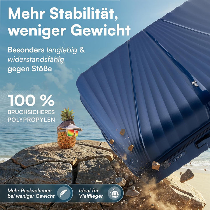 Xonic® Hartschalenkoffer XL für 100L - Bruchsicherer Rollkoffer Polypropylen mit 360° Doppelrollen &