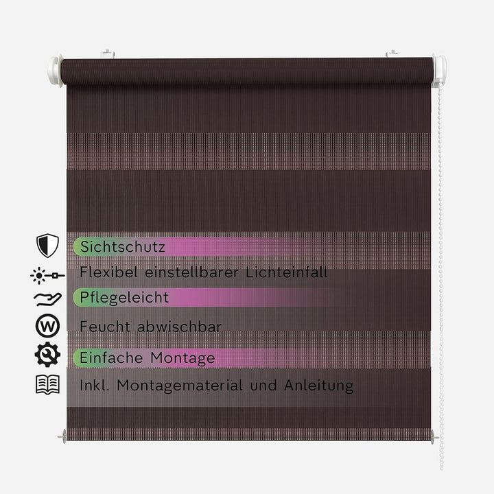 Rikmani Doppelrollo Fensterrollo ARD Duo-Rollo Klemmfixierung Zebrarollo Seitenzugrollo ohne Bohren,