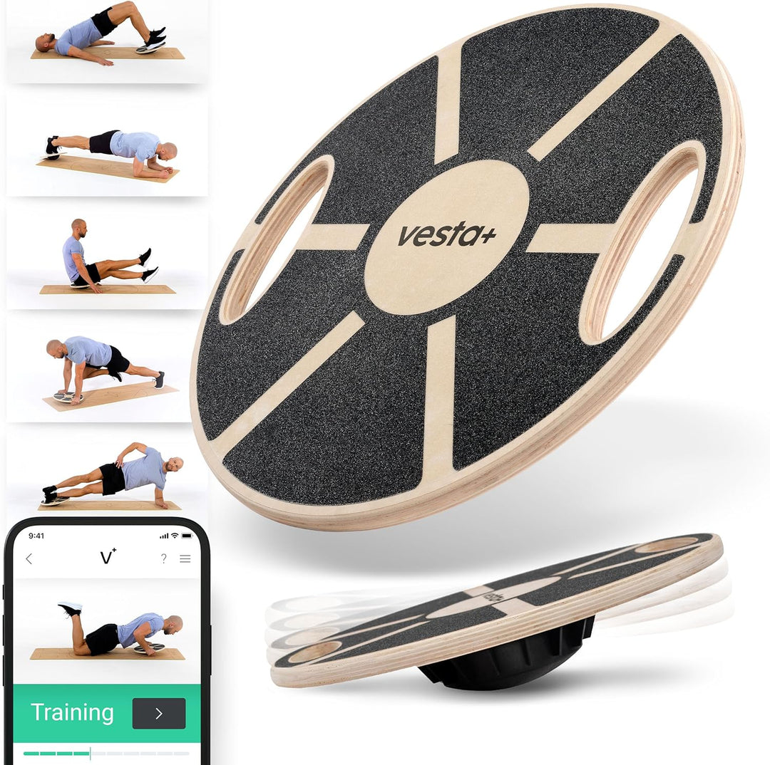 Vesta+ Balance Board Holz + Fitness App, Balanceboard aus nachhaltigem Eichenholz - Der Balance Boar