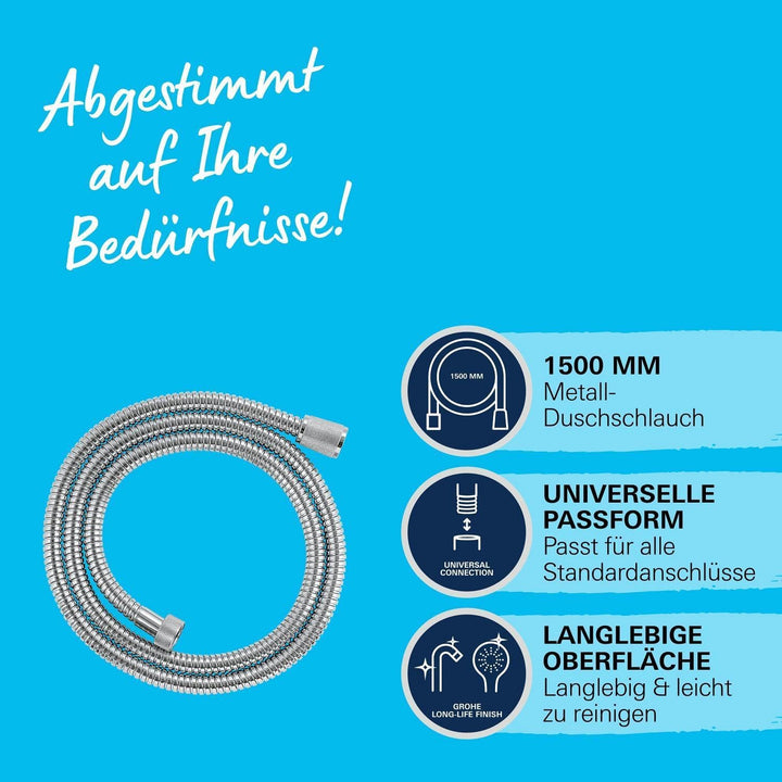 GROHE Vitalioflex - Metallbrauseschlauch (1500 mm, verstärkte Ausführung, knickfest, hitzebeständig)
