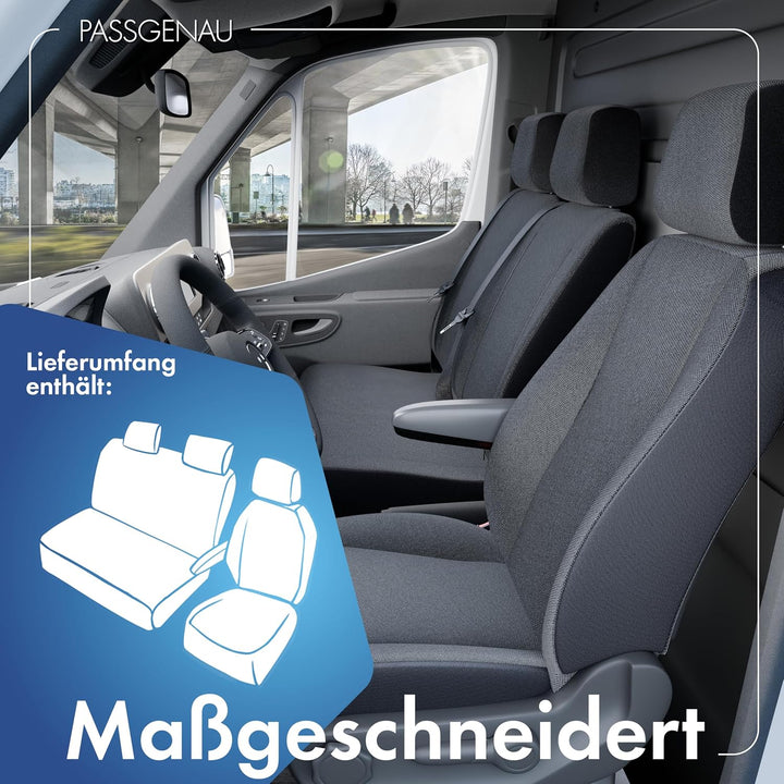 Walser Transporter Sitzbezüge Auto kompatibel mit Mercedes Sprinter, VW LT, Einzelsitz Armlehne inne