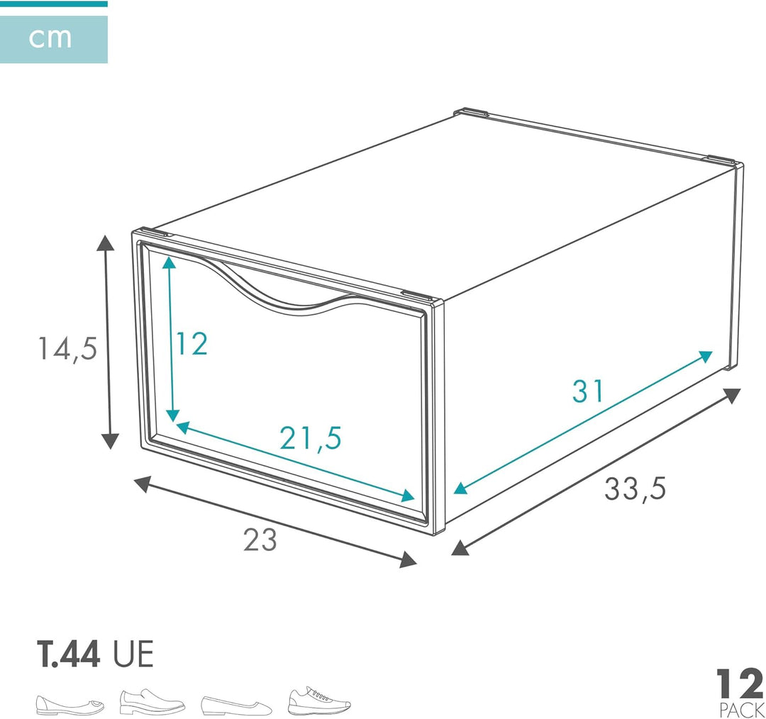 AKTIVE Max Home Schuhkartons aus Kunststoff, 12er-Set, Aufbewahrungsboxen, 23 x 33,5 x 14,5 cm, stap