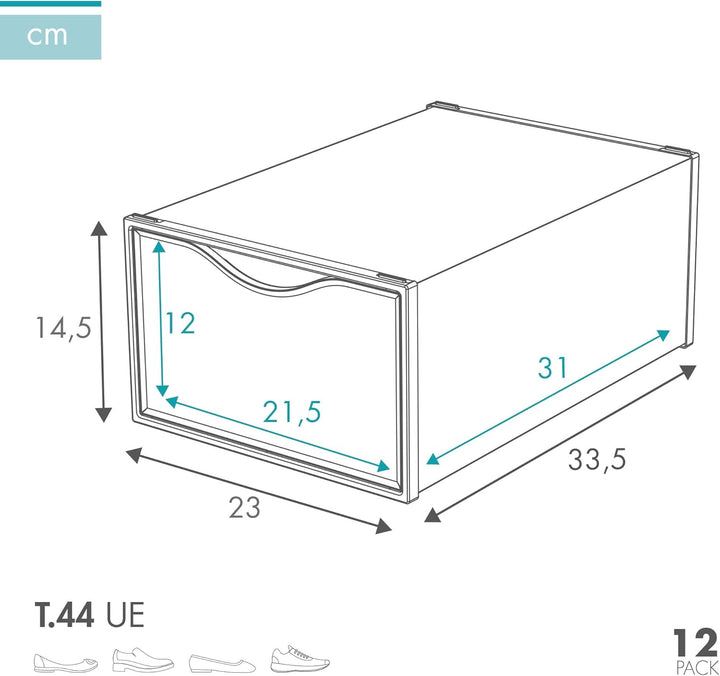 AKTIVE Max Home Schuhkartons aus Kunststoff, 12er-Set, Aufbewahrungsboxen, 23 x 33,5 x 14,5 cm, stap