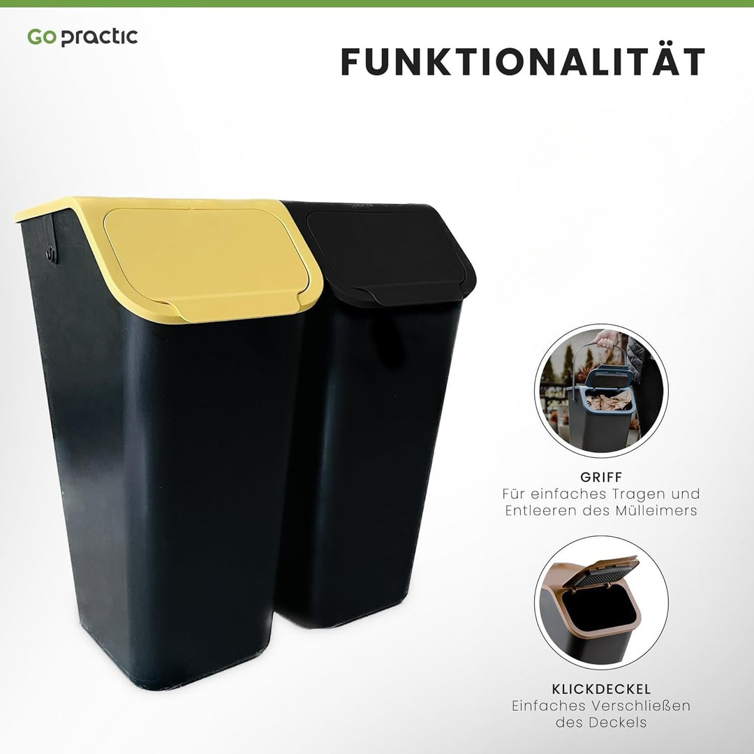 Go Practic 2-er Mülleimer-Set Küche Mülltrennsystem 2x Mülleimer 35l mit Deckel und 2-Pack Bioaktivk
